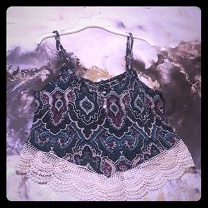 Polly Esther multi colored hippie lace tank top